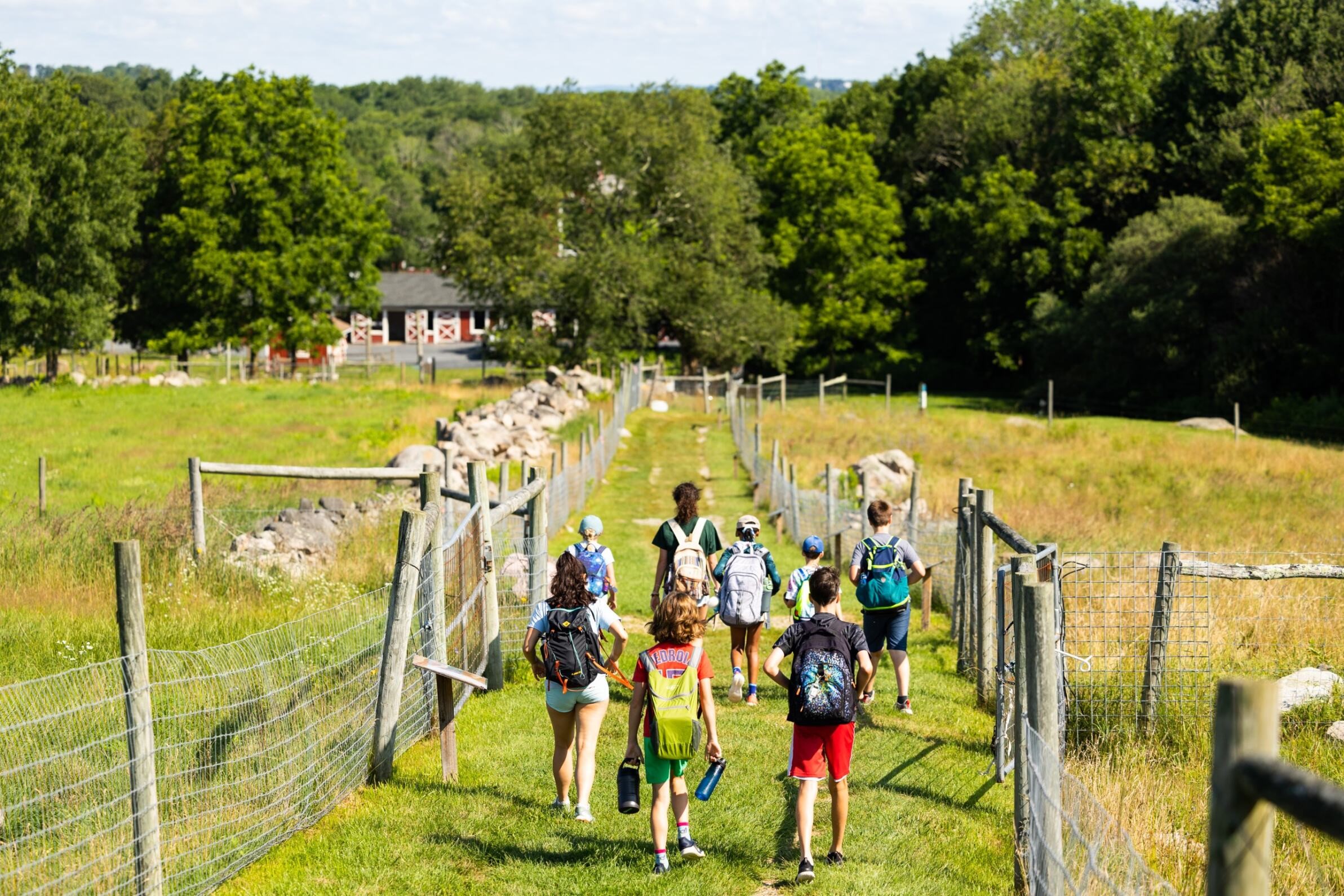 Children walk down a farm path