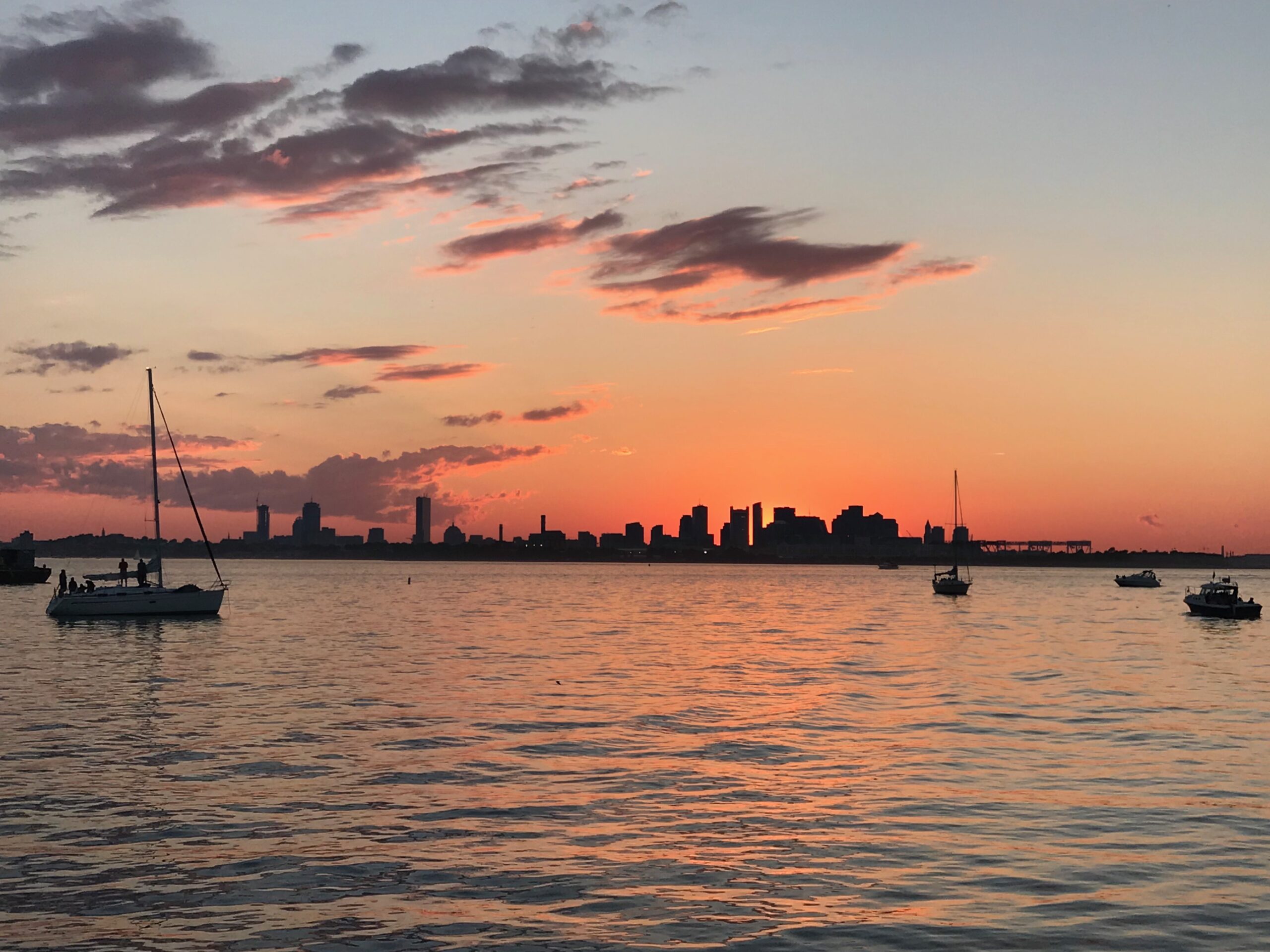 Sunset from Spectacle Island, with a view of the Boston skyline