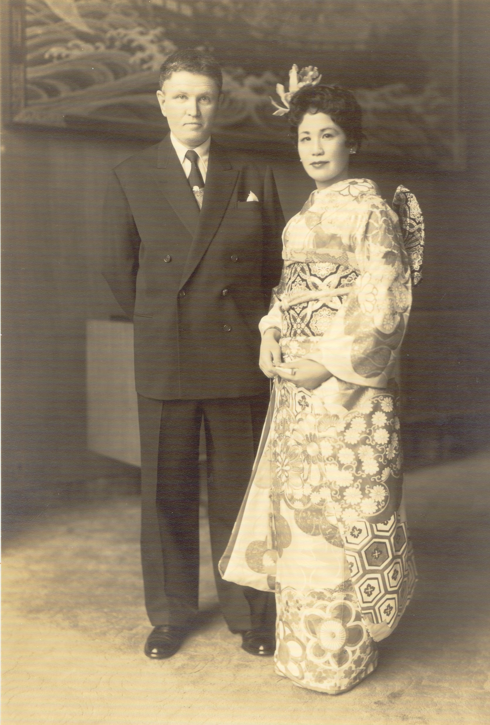 A black and white wedding portrait of Cornelius and Mine Crane