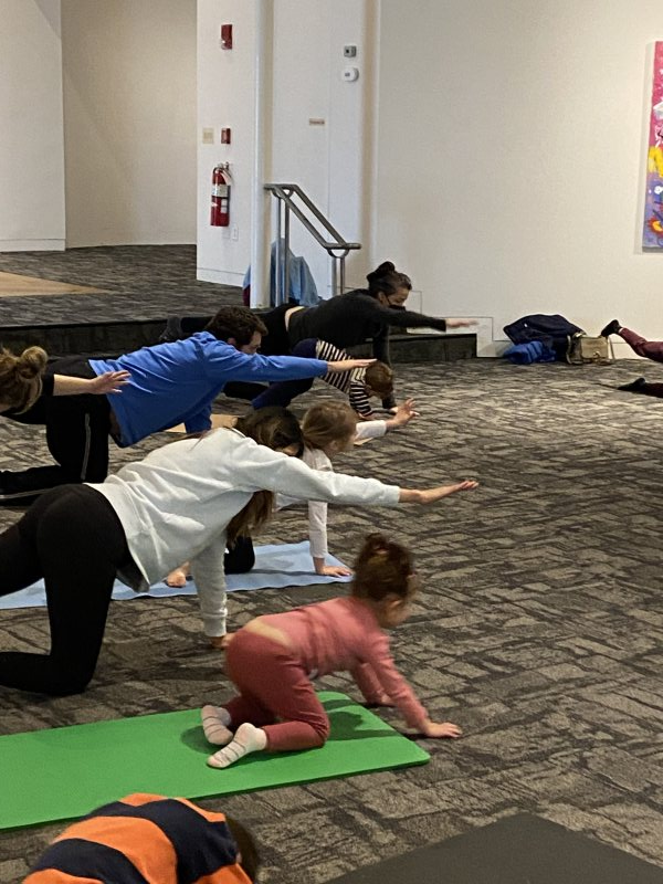 family yoga in the museum gallery