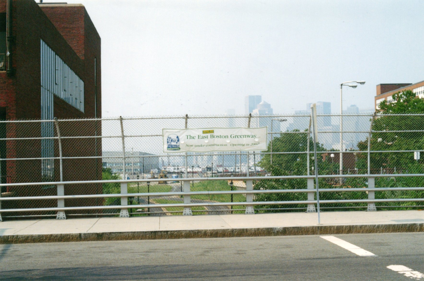 a banner celebrating the opening of the East Boston Greenway
