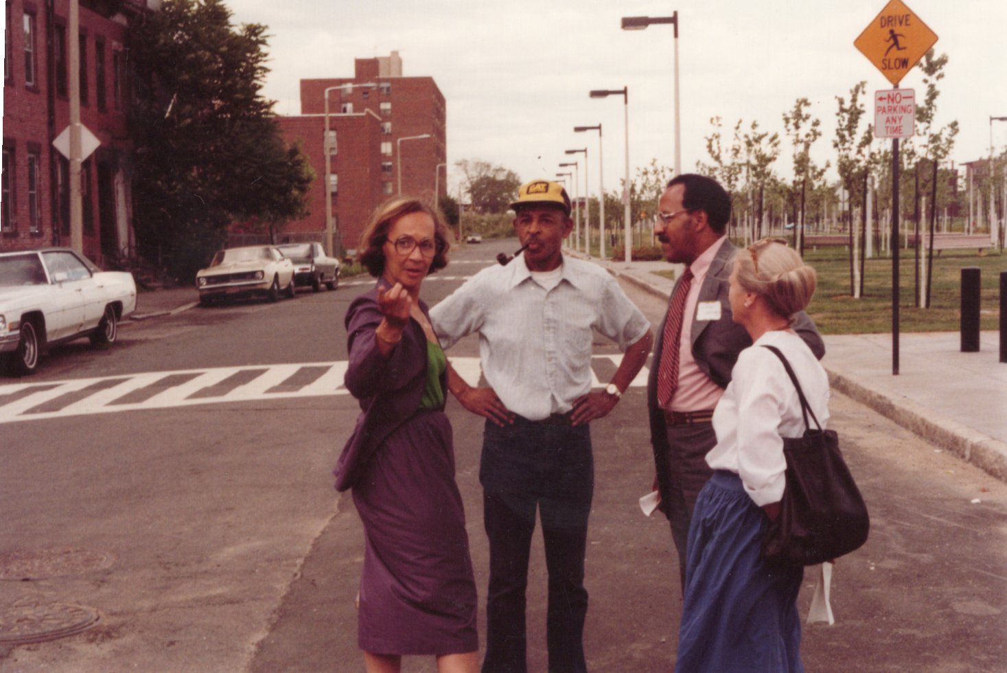 Cecile Gordon (pictured left), a BNAF co-founder, speaks with others on Windsor Street in Lower Roxbury