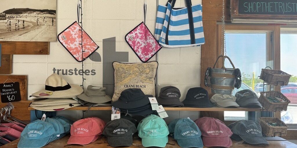 A selection of hats and bags at the Crane Beach store.