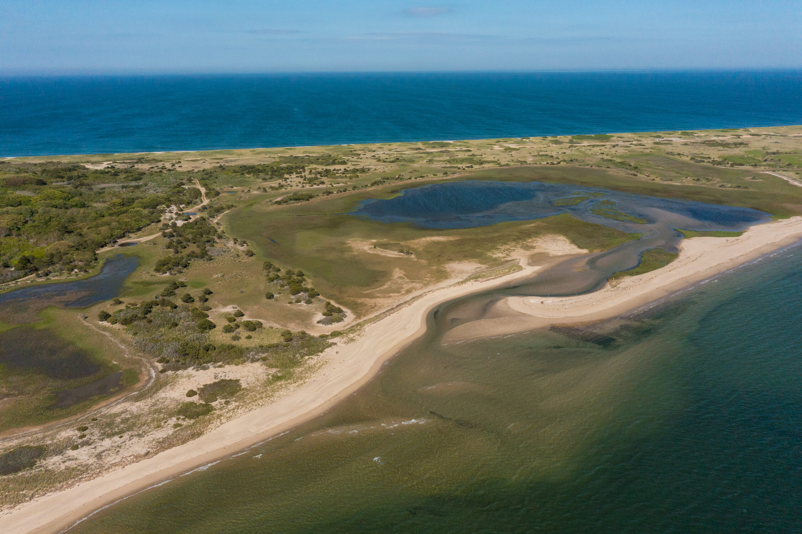 An aerial view of the Haulover at Coskata-Coatue Wildlife Refuge