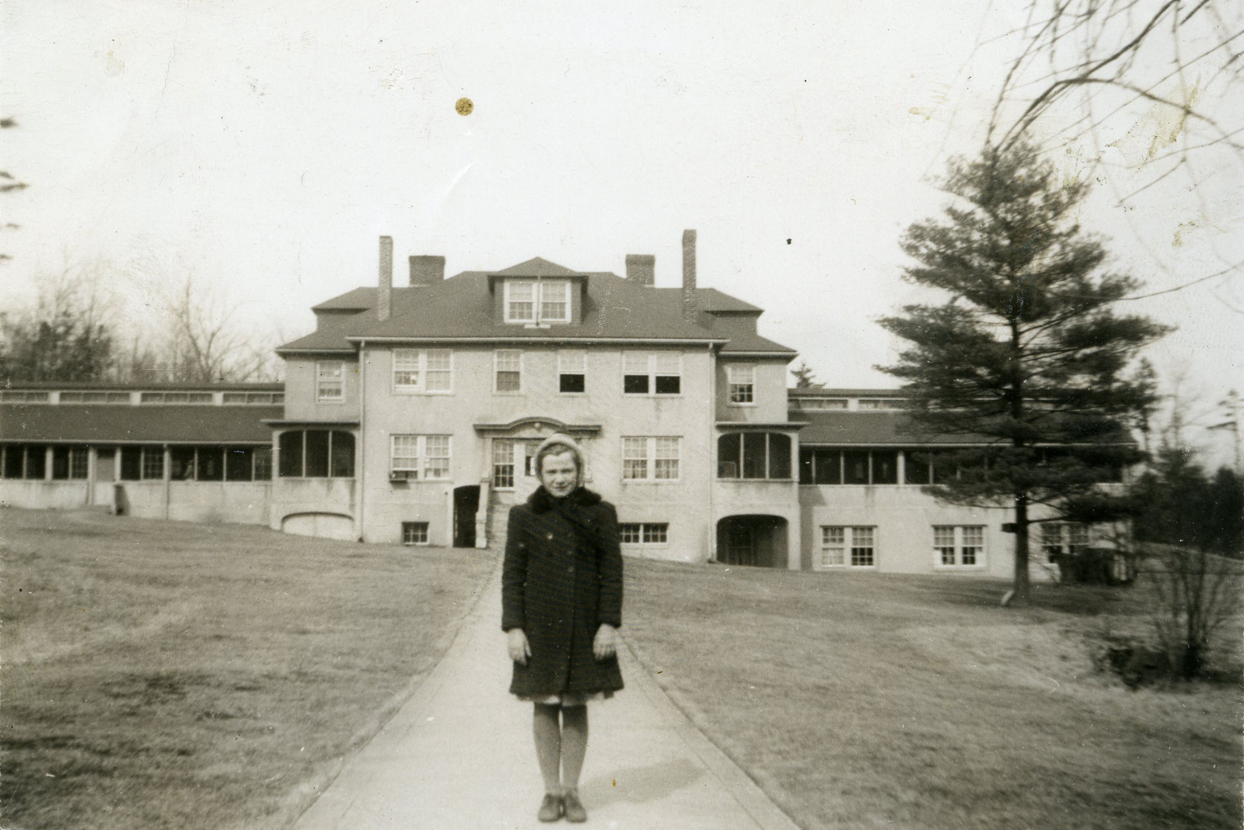 Ann Lawless in front of the Children's Pavilion in 1941. Lawless was treated for rheumatic fever at the Sharon Sanatorium from August 1941 to April 1942