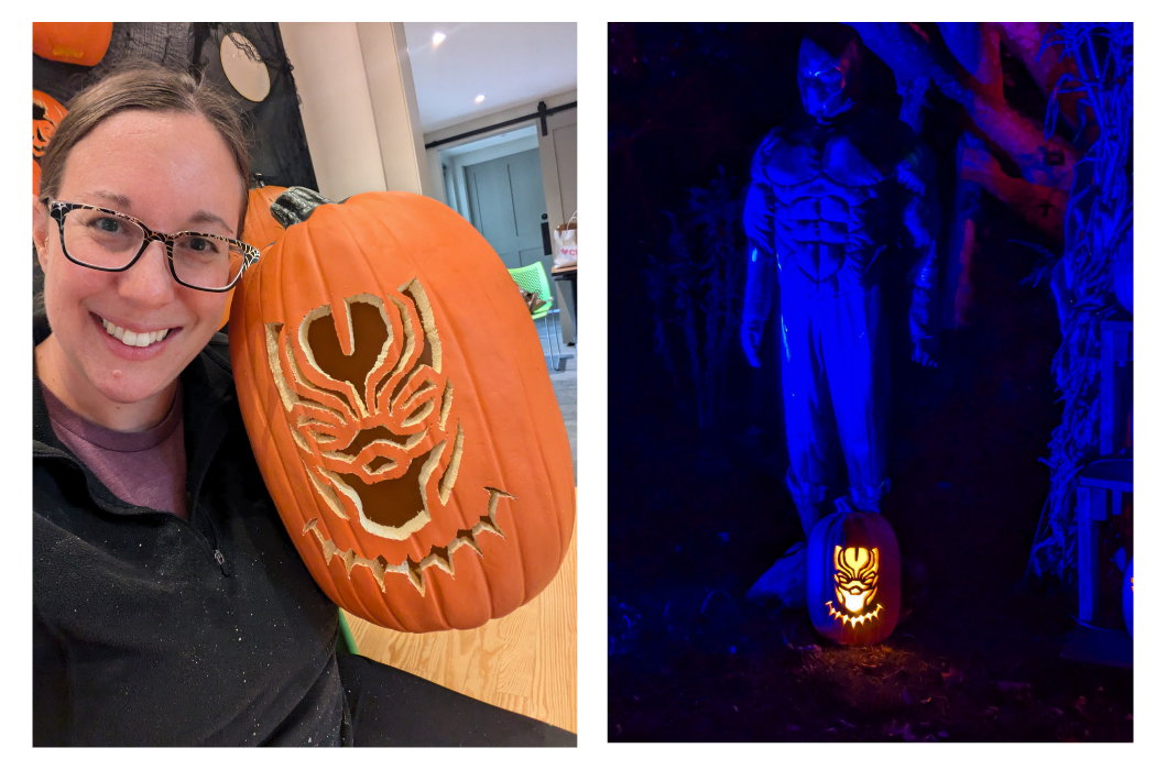 Carving the pumpkins is harder than it looks, but so rewarding to see them at night!