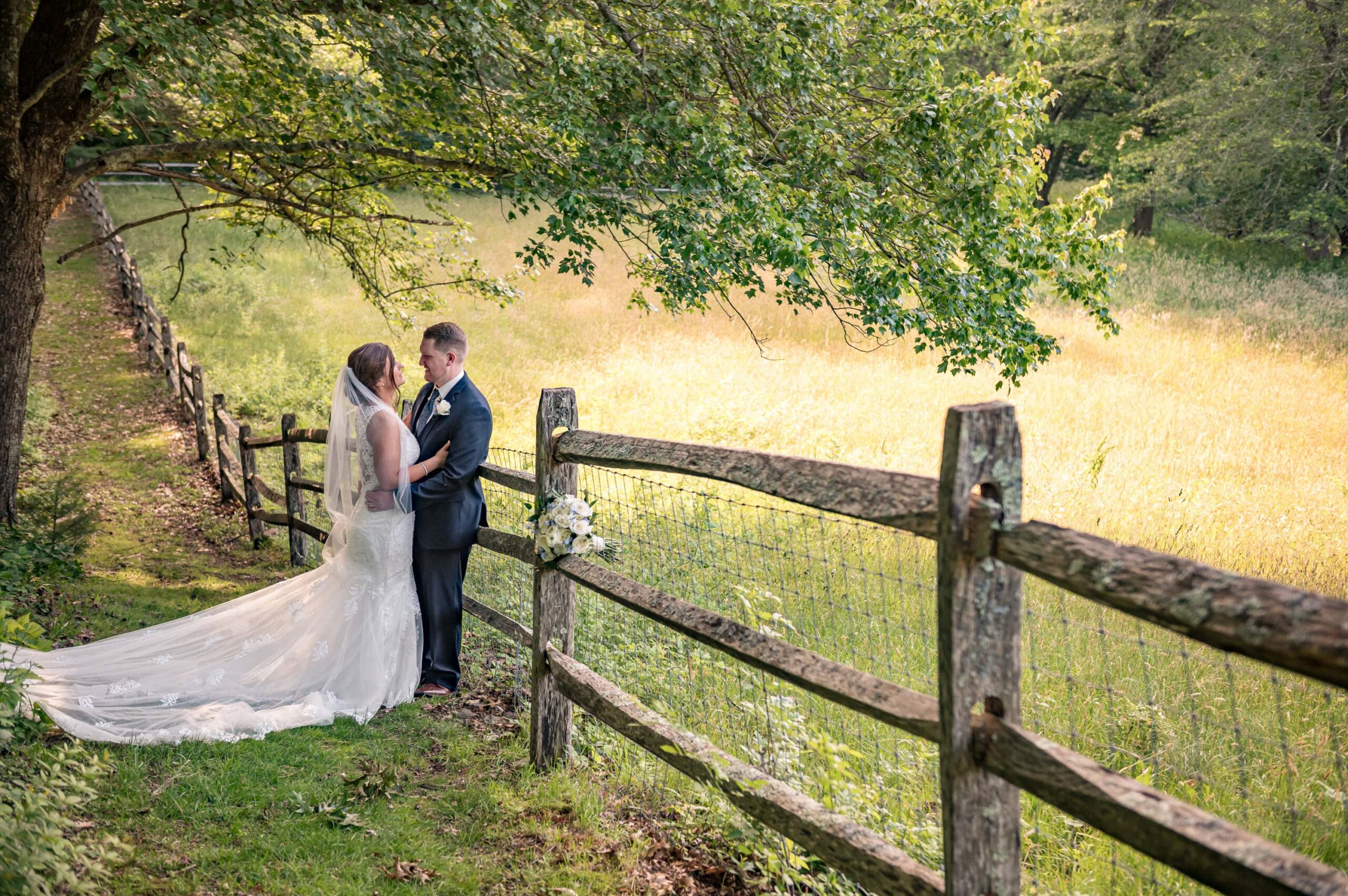 A bride and groom at the Eleanor Cabot Bradley Estate in Canton, MA.