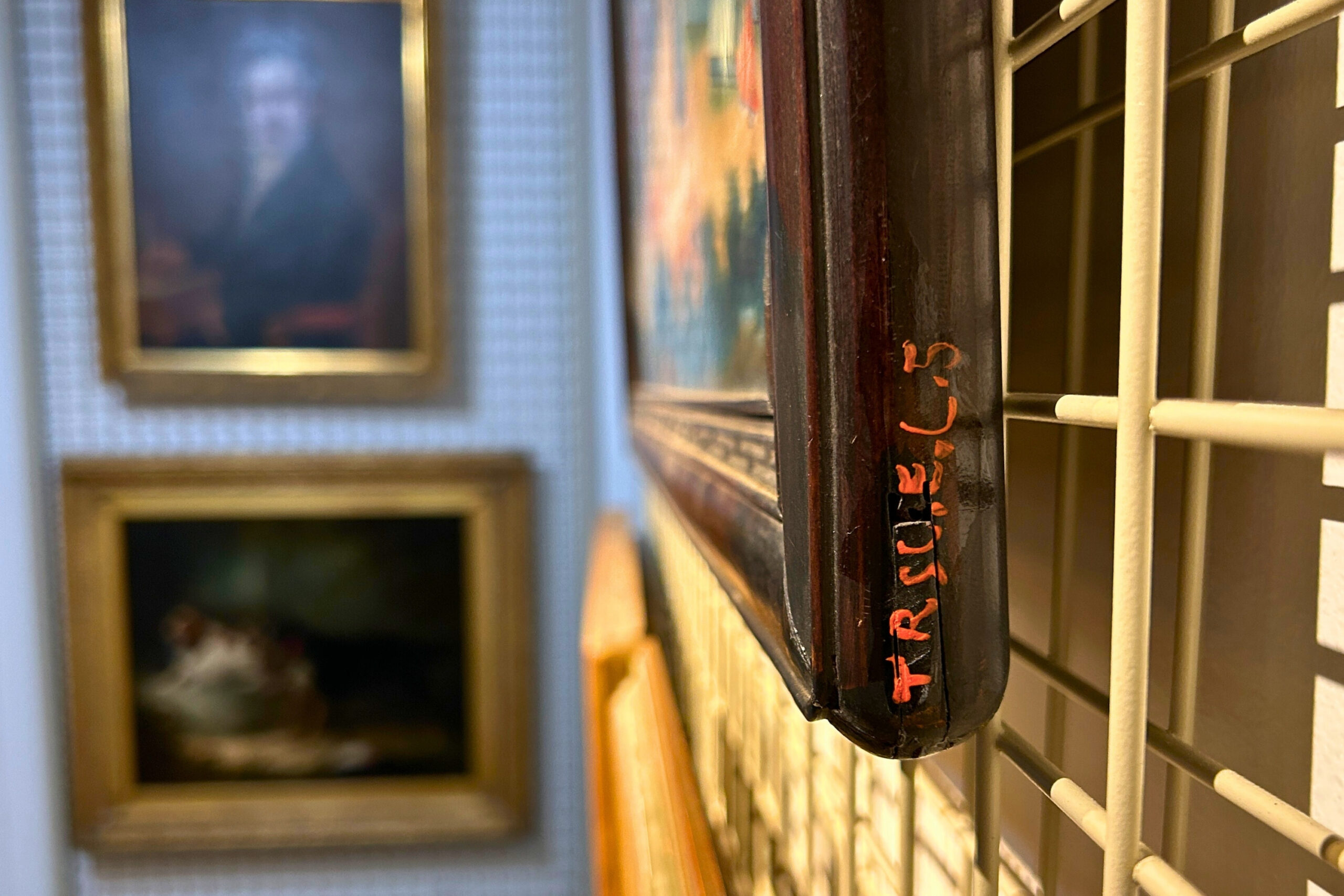 Each collection item is assigned a specific code for future identification and research. This painting’s code represents “TR” (Trustees), “SC” (Stevens-Coolidge House & Gardens), “E” (dining room), “C” (artwork), “5” (fifth piece of artwork catalogued from this room).