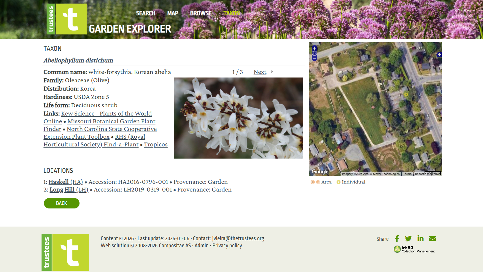 Zoomed in map of the individual plant view on the Garden Explorer - trustees.gardenexplorer.org/