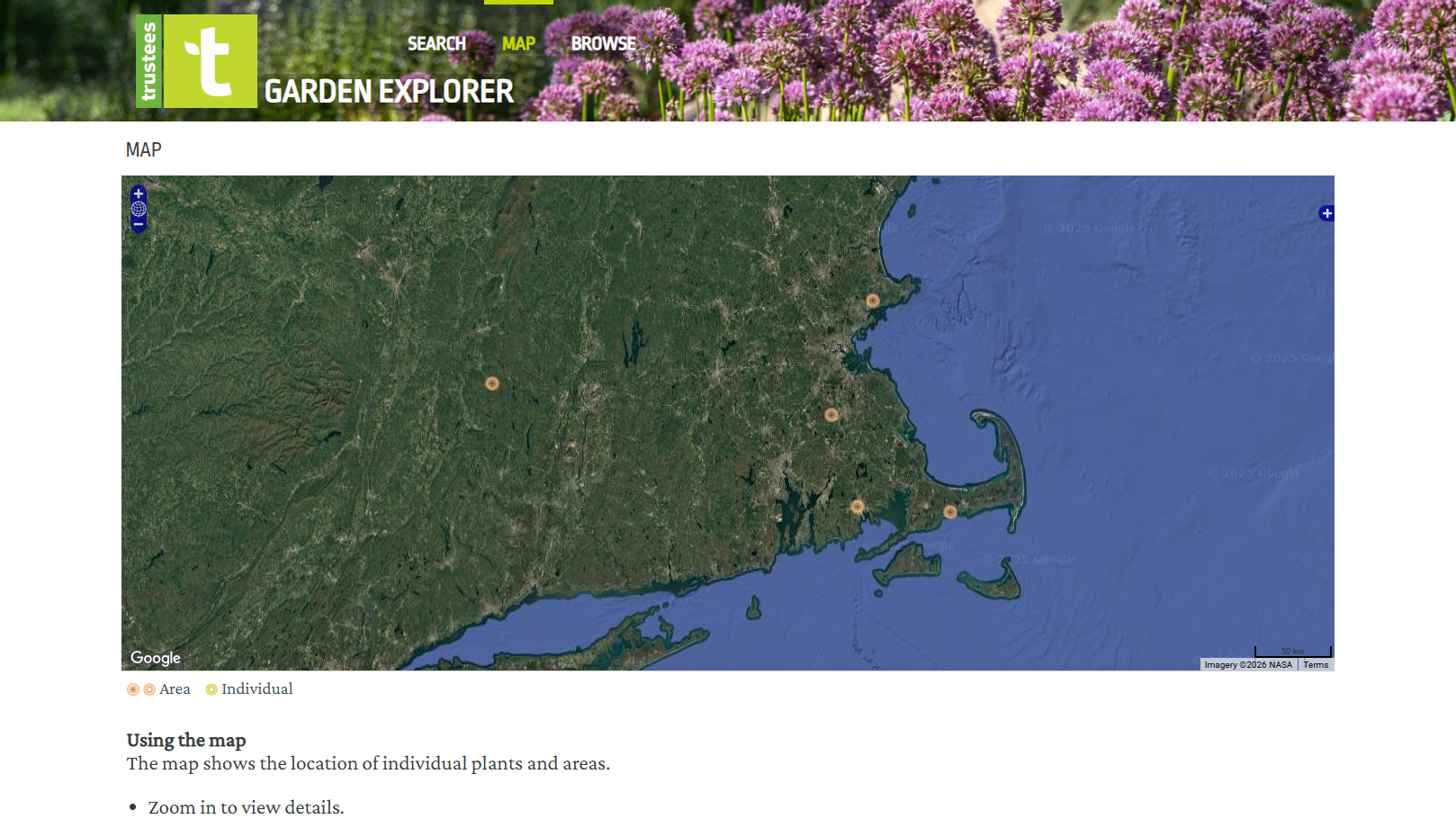 Statewide Map view on the Garden Explorer - trustees.gardenexplorer.org/