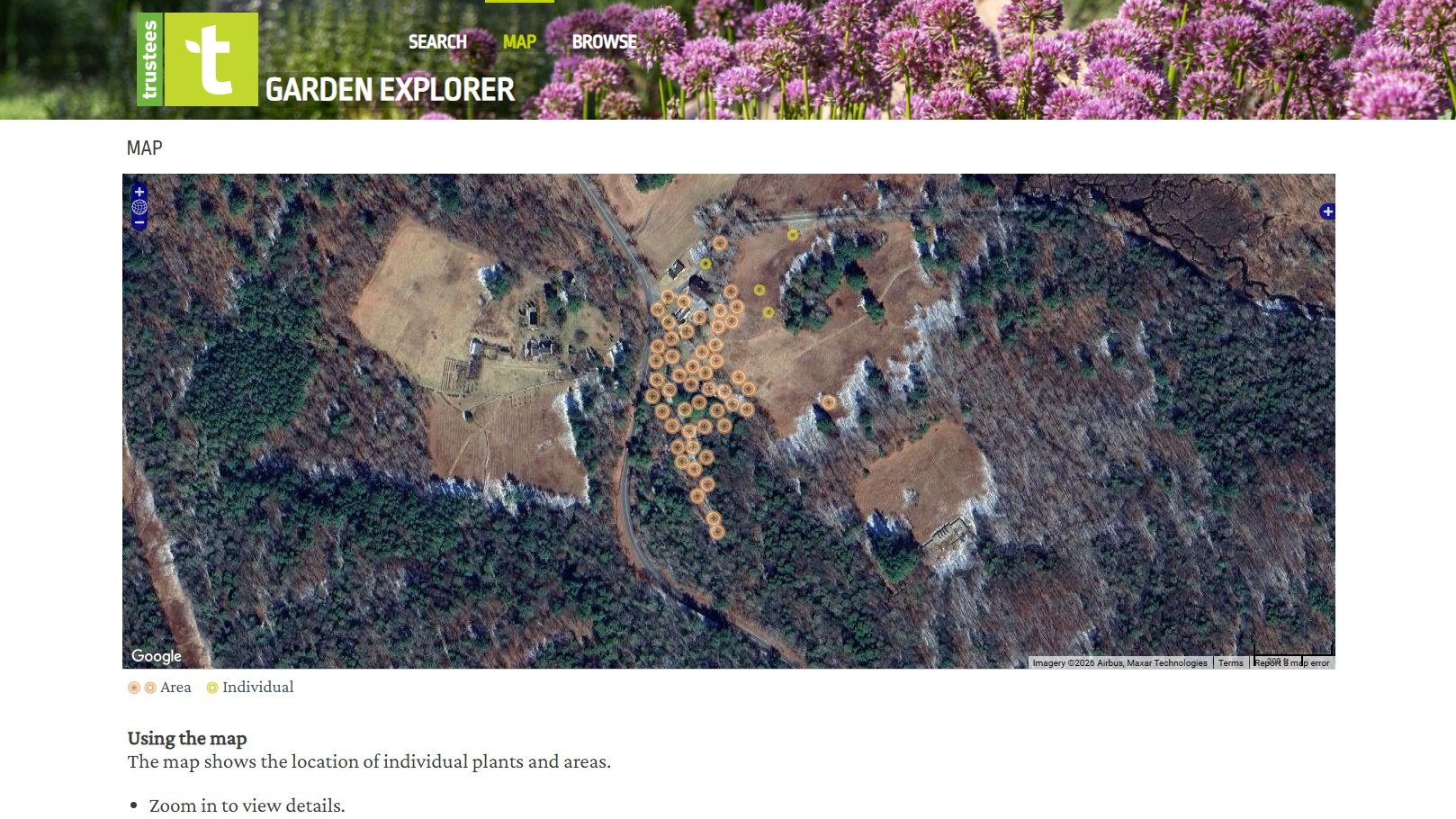 Grouped property Map view on the Garden Explorer - trustees.gardenexplorer.org/