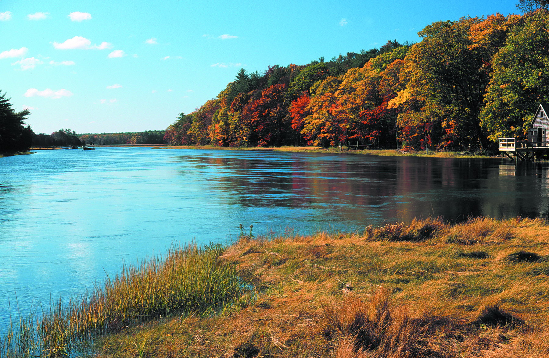 Norris Reservation's boat house in the Fall